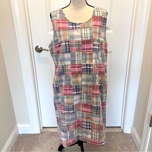 L.L. Bean Multicolor Patchwork Madras Cotton Midi Dress SZ 18